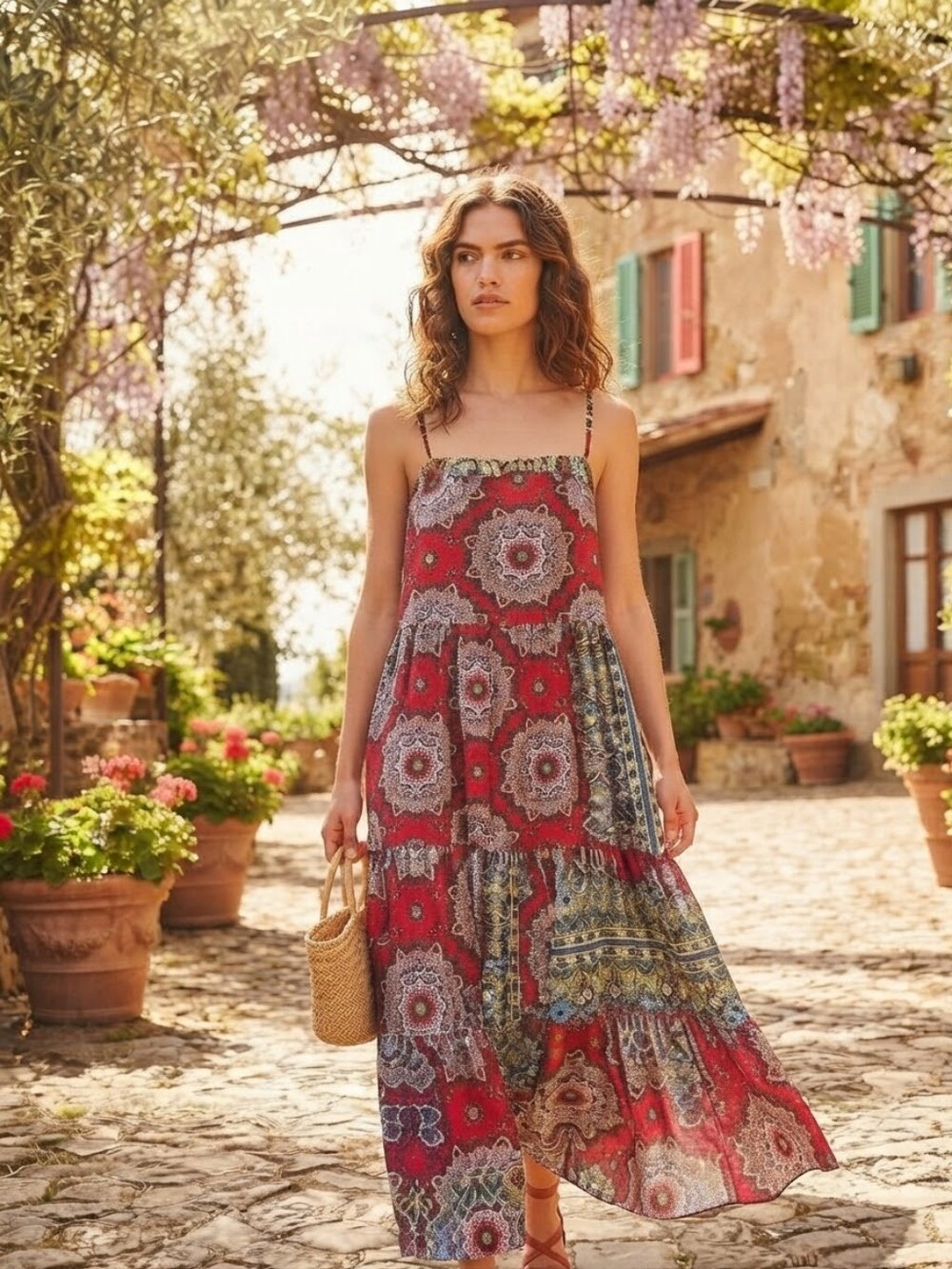 B-O-G Collective Boho Paisley Tiered Maxi Dress (NWT)